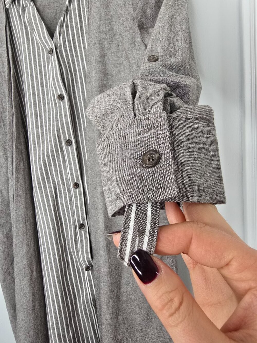 Japanese Nissen Mori-Kei Faux-Layered 2-in-1 Longline Cardigan Shirt - Picture 7 of 14